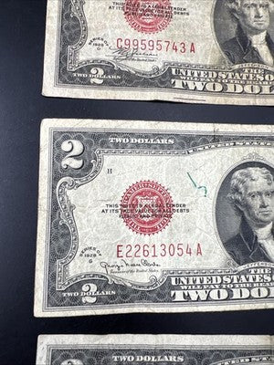 Lot of 5 1928 $2 USN United States Note Red Seal Bills VG Very Good Circ #082