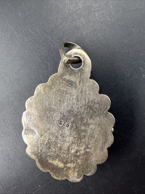 Carved Antique Wax Cameo in Sterling Silver w/ Stones Necklace Pendant 17.3 Gs