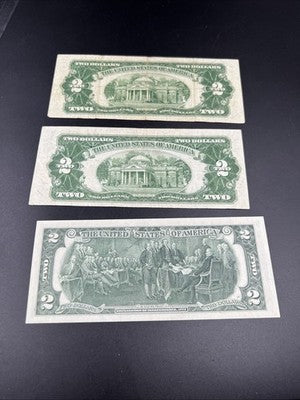 Two Dollar Bill Collector's 3 Note Lot 1953 USN Bills and 1976 FRN Bicentennial