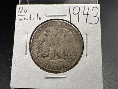 1943 P Walking Liberty Half Dollar Coin Missing Initials Variety CH VF Very Fine