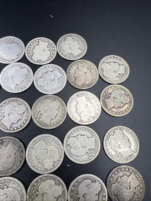 Barber Quarters 90% Silver Coin Quarter Roll $10 Face Value 40 Coins G-VG SKU#G