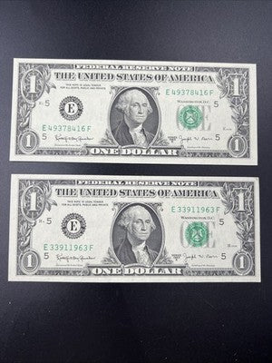 Lot of 2 1963 B $1 Barr FRN Federal Reserve Notes One Dollar Bills CH AU #939