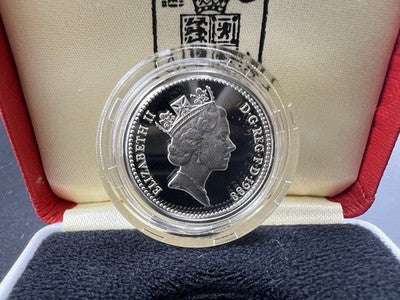 1988 United Kingdom England Proof Sterling Silver One Pound Shield Coin