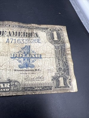 1923 One Dollar Silver Certificate Horse Blanket Very Circ FR. 238 Woods White