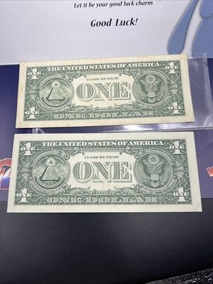 Lot of Two Lucky 7s $1 Dollar Bills 2013 VF 2017 A FRN Federal Reserve Note Circ