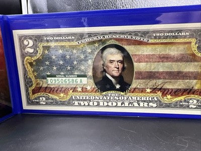 American Flag Colorized Enhanced 2017 A 2 Two Dollar Federal Reserve Note Unc #6