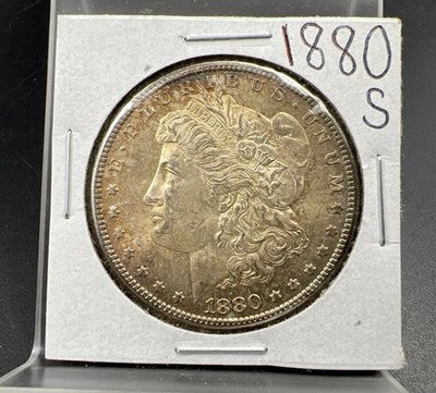 1880 S $1 Morgan Silver Dollar Coin BU Unc Nice Amber Toning Toner