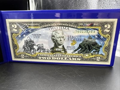 Iwo Jima Colorized Enhanced 2017 A 2 Two Dollar Federal Reserve Note Unc #38