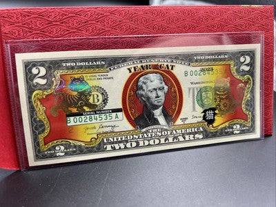 2017 Lucky Money Year of Cat Colorized $2 Two Dollar Bill #35