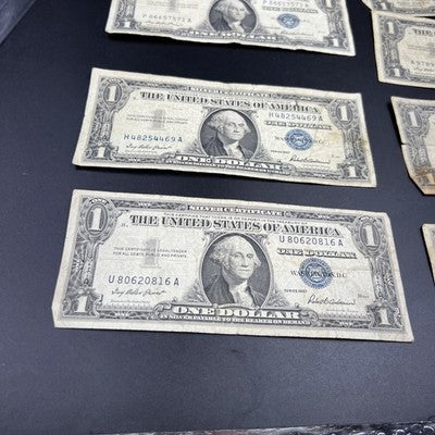 Lot of 7 1935 1957 $1 One Dollar Blue Seal Silver Certificates Very Circulated 7