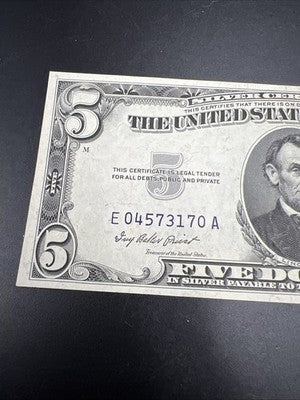 1953 A $5 Five Dollar US Silver Certificate XF EF Extra Fine Circ #170
