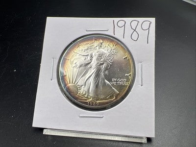 1989 1 Oz ASE American Silver Eagle Coin Gem BU Neat Toning Toner Obverse #26b