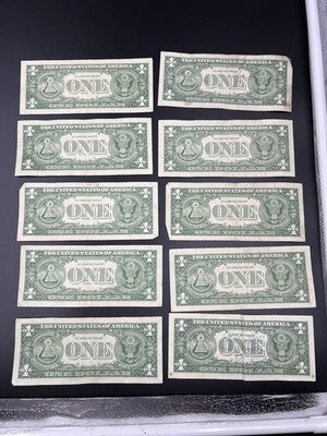 Lot of 10 1957 $1 Dollar Silver Certificate Blue Seal Notes Fine Circulated #58