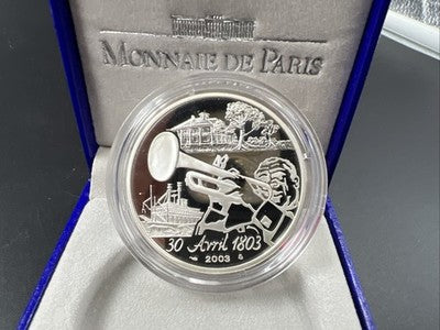 2003 France Silver Proof 1.5 Euro Louisiana Purch Jefferson Napoleon & Armstrong