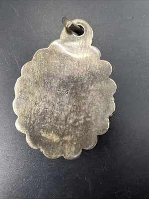 Carved Antique Wax Cameo in Sterling Silver w/ Stones Necklace Pendant 17.3 Gs