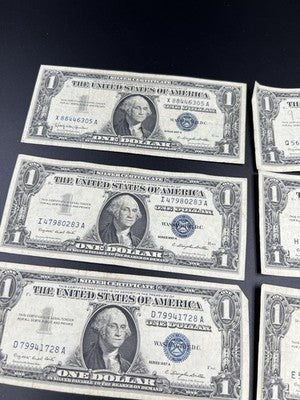 Lot of 10 1957 $1 Dollar Silver Certificate Blue Seal Notes Fine Circulated #58