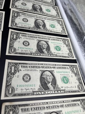 22 Consecutive 1977 $1 Minor Over Ink Error REV FRN Bills VF - UNC Conditions