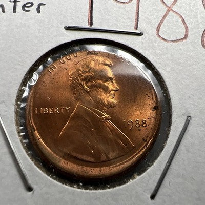 1988 1c Lincoln Memorial Cent Penny Broadstrike 5% Off Center BU UNC SKU#AM