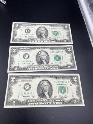 Lot of 3 1976 Bicentennial $2 Two Dollar Federal Reserve Notes XF / AU #812