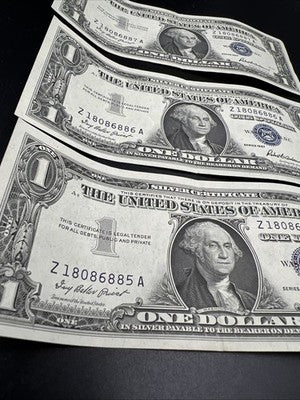 3 Consecutive 1957 $1 One Dollar US Silver Certificate Blue Seal Bills CH VF #85