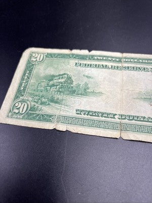 1914 $20 Large Size Twenty Dollar Federal Reserve Note Very Circulated Damaged
