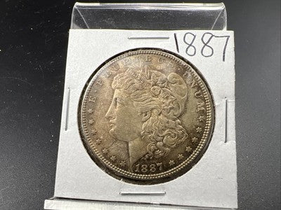 1887 P $1 Morgan Silver Dollar Coin Neat Toning Toner AU Details Scratch