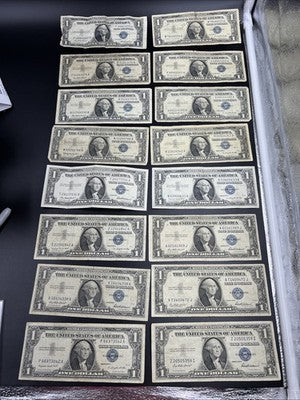 Lot of 16 1957 1935 $1 Dollar Silver Certificate Blue Seal Notes VG / F #42