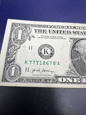 2017 $1 FRN Federal Reserve Note Lucky Serial Number 77718678 Very Circ