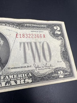 1928 G $2 Two Dollar Legal Tender US Red Seal Note VF Repeat Serial # 18322366