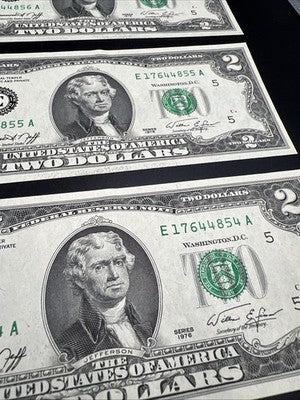 5 Consecutive 1976 $2 FRN Federal Reserve Bicentennial Notes CH AU #54