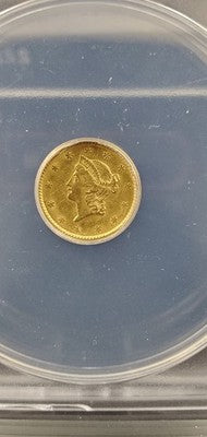 1851 G$1 Liberty Head Gold Dollar Coin ANACS AU Details Damaged Bent Cleaned