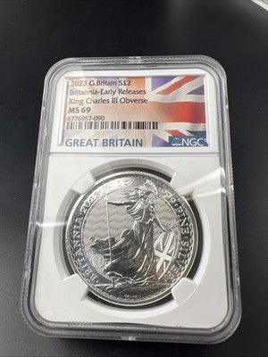 2023 Great Britain UK 1 Oz Silver Britannia King Charles NGC MS69 #090