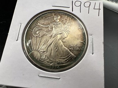 1994 1 Oz ASE American Silver Eagle Coin BU UNC Neat Toning Toner