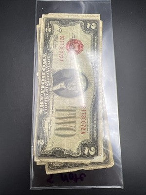 Lot of 5 1928 $2 USN United States Note Red Seal Bills Cull very Circ #72