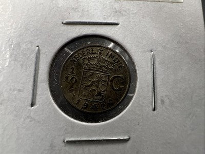 1942 Netherlands East Indies 1/10 Gulden Silver Coin XF EF Extra Fine Circ