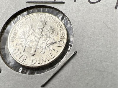 1964 P 10c Roosevelt Silver Dime Coin Major Struck Thru Error Reverse CH BU