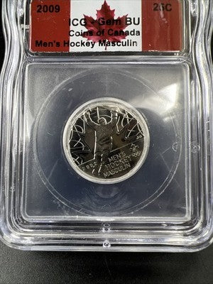 2009 25c Men's Hockey Canada Twenty Five Cents Quarter Coin ICG BU Certified