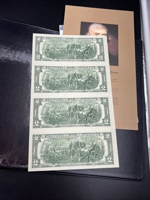 4 Note Souvenir Sheet 2003 US $2 Two Dollar FRN Federal Reserve Notes in Book #C