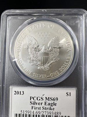 2013 1 Oz American Silver Eagle Coin PCGS MS69 Mercanti Signature Label #849