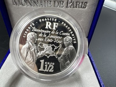 2003 France Silver Proof 1.5 Euro Louisiana Purch Jefferson Napoleon & Armstrong