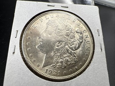 1921 P $1 Morgan Silver Dollar Coin Reverse Lamination Major Error AU About UNC
