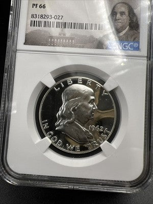 1962 50c Franklin 90% Silver Half Dollar Coin PF66 NGC Nice Coin #027