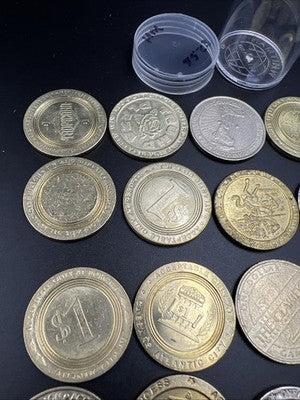 Lot of 20 $1 Casino Dollar Gaming Tokens Metal Circulated Conditions SKU#7523