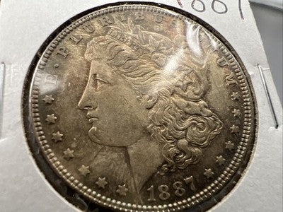 1887 P $1 Morgan Silver Dollar Coin Neat Toning Toner AU Details Scratch