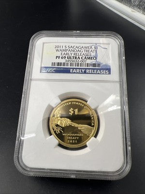 2011 S Sacagawea Wampanoag Treaty Native Brass Dollar Coin NGC PF69 UCAM #007