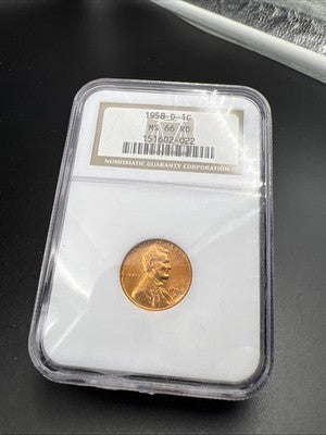 1958 D 1c Lincoln Wheat Cent Penny MS66 RD #022 Gem BU