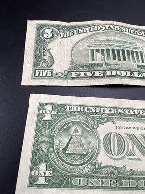 2 Note Lot 1957 1953 $1 & $5 Silver Certificates VG / F conditions #253