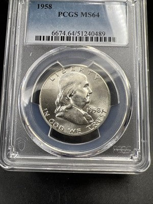 1958 P 50c Franklin Silver Half Dollar Coin PCGS MS64 CH BU Certified #89