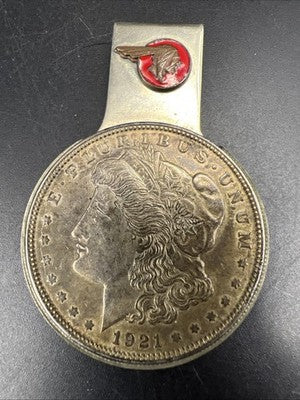 Vintage Pontiac Money Clip 1921 $1 Morgan Silver Dollar Coin Used / Circ Coin