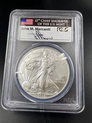 2013 1 Oz American Silver Eagle Coin PCGS MS69 Mercanti Signature Label #849